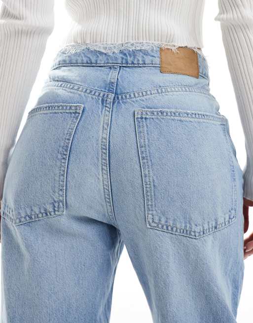 Cotton On super baggy jeans with lace waist in cloud blue