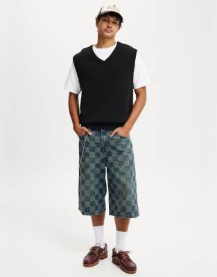 Cotton On Super baggy jort in check up blue 