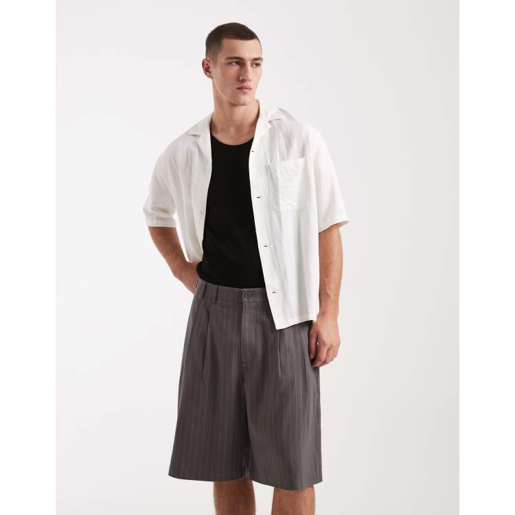 Cotton On super pleated baggy shorts in charcoal pinstripes | ASOS