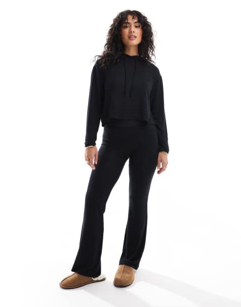 Cotton On super soft asia fit relaxed flare sleep bottoms in black co-ord - view 1