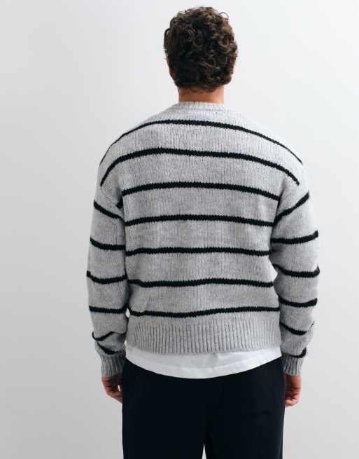 Cotton On super soft boxy strik i gråmeleret stribe, 3 af 5