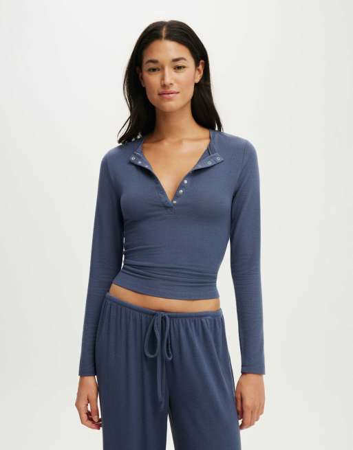 Cotton On Super soft henley long sleeve top in steely blue, 2 of 4