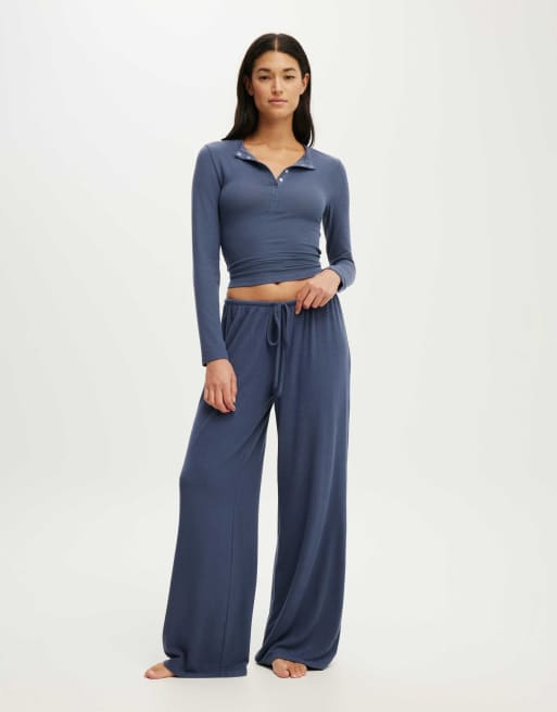 Cotton On Super soft henley long sleeve top in steely blue, 3 of 4