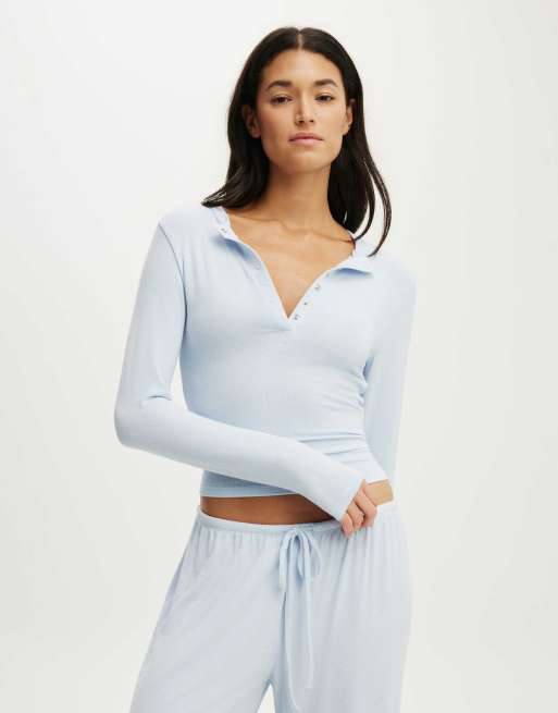 Cotton On Super soft henley long sleeve top in violet blue, 2 of 4