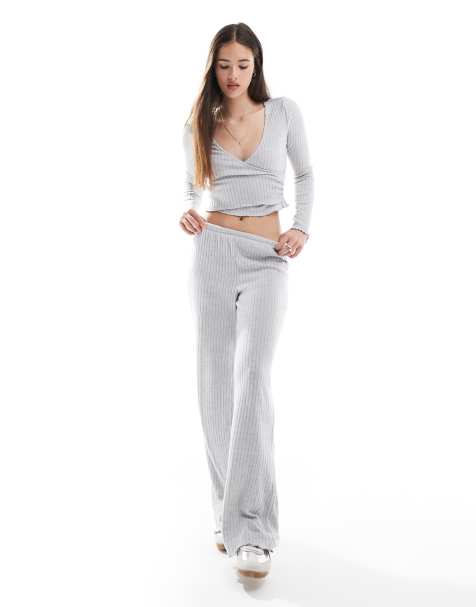 Cotton On super soft ribbed straight leg lounge pants in gray - view 1