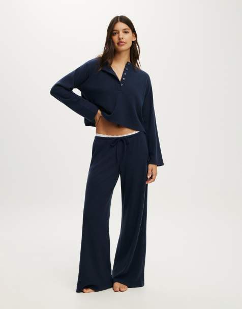 Cotton On Super soft waffle wide leg pant in moon tide - view 1