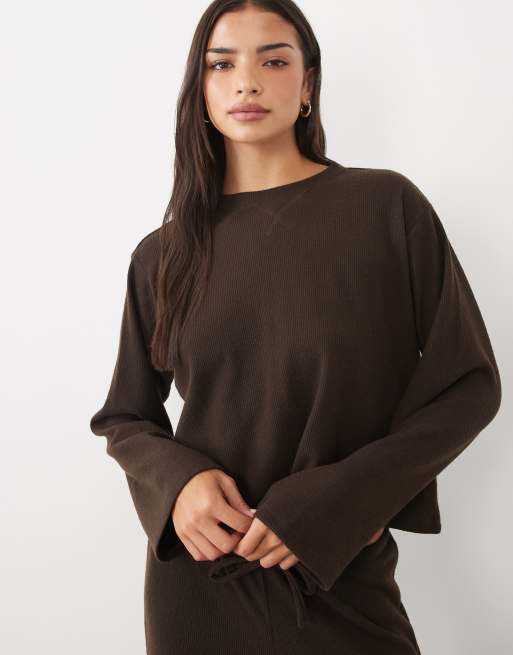 Cotton On supermjuk set i våffelstruktur i brun, 3 av 4