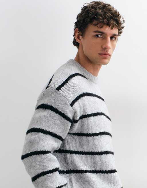 Cotton On superweicher kastiger Strickpullover mit Streifen in Grau meliert, 5 von 5