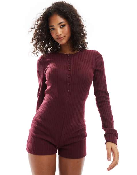 Cotton On - Superzachte geribbelde romper in donkerrood - view 1