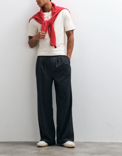 Cotton On supper baggy pleated pant in dark charcoal pinstripe