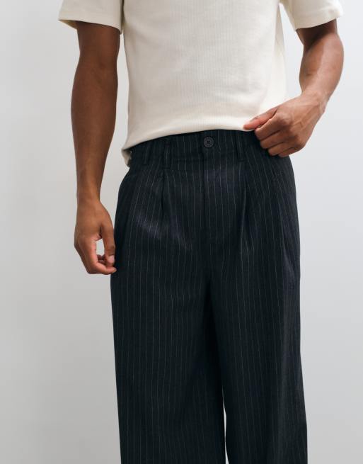 Cotton On supper baggy pleated pant in dark charcoal pinstripe, 3 of 5