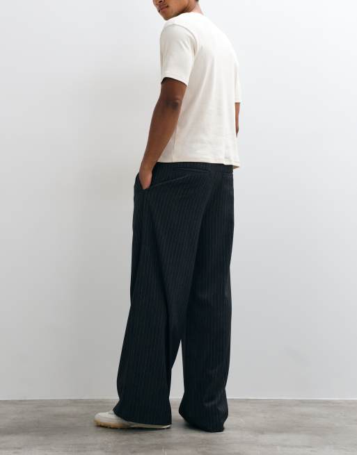 Cotton On supper baggy pleated pant in dark charcoal pinstripe, 5 of 5