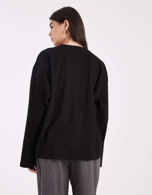 Cotton On – Svart, boxig t-shirt i oversized fit med långa ärmar, 3 av 4