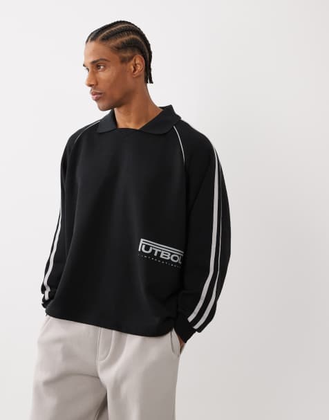 Cotton On – Svart pikétröja i fleece med raglanärmar - view 1