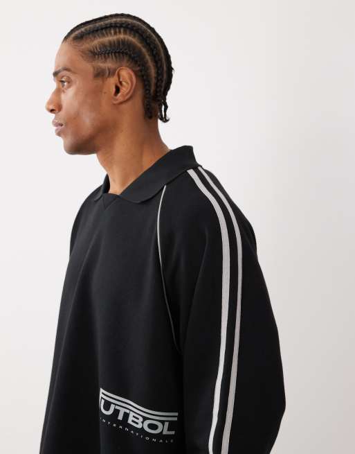 Cotton On – Svart pikétröja i fleece med raglanärmar, 4 av 5