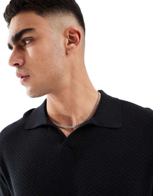 Cotton On – Svart, stickad, lätt pikétröja med långa ärmar, 3 av 4