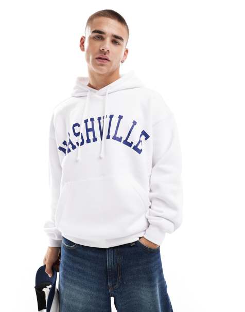 Cotton On - Sweat à capuche coupe carrée avec imprimé Nashville - Blanc - view 1