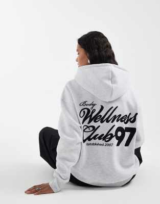 Sweat à capuche duveteux de qualité supérieure à motif - Gris nuage chiné 36