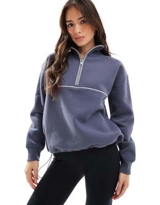 Cotton On - Sweat basique duveteux à col zippé - Gris