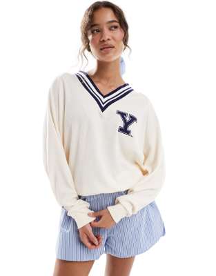 Cotton On - Sweat de pyjama gaufré à col V - Gris chiné