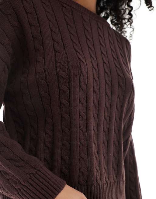 Cotton On - Sweat ras de cou en maille torsadée - Chêne foncé, 3 de 4