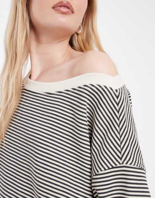 Cotton On - Sweat rayé à épaules dénudées - Noir et crème, 3 de 4