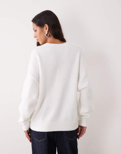 Cotton On sweat-shirt en maille duveteuse oversize couleur lait de coco, 3 de 4