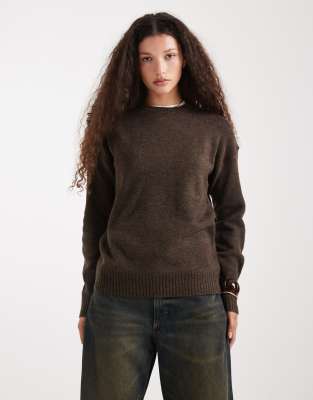 Sweat-shirt haut de gamme à col ras de cou - Chêne foncé chiné-Brown XL