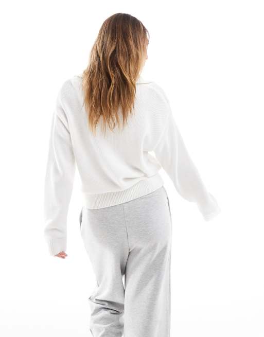 Cotton On - Sweater met kraagje en korte rits in wit, 2 van 4