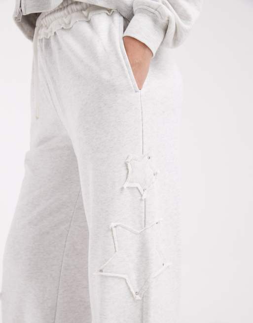 Cotton On - Sweatpant met wijde pijpen en ster in gemêleerd cloud, deel van co-ord set, 3 van 5