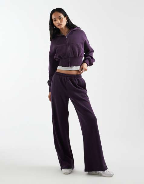 Cotton On - Sweatpant met wijde pijpen in donkerpaars, deel van co-ord set - view 1