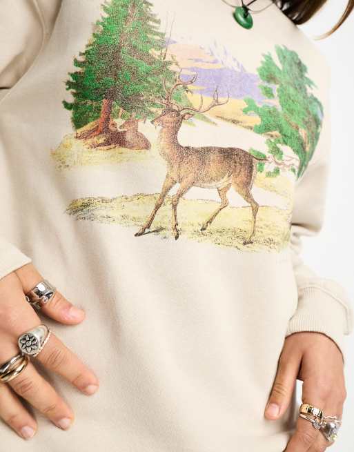 Cotton On sweatshirt in stone with vintage woodland graphic