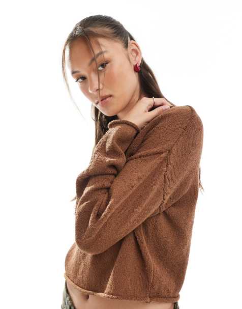 Cotton On – Sweatshirt in Walnussbraun mit umgeschlagenem U-Boot-Ausschnitt - view 1