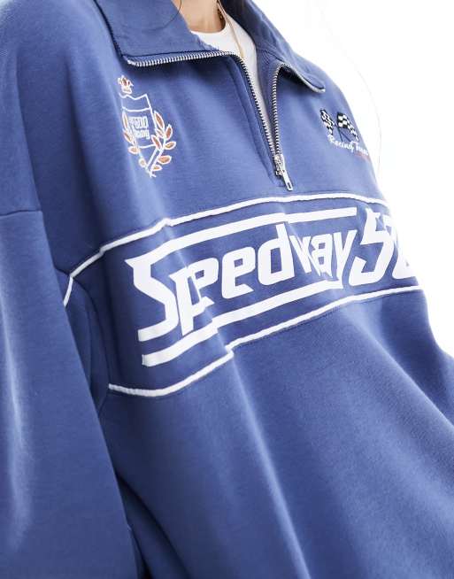Cotton On - Sweatshirt met korte rits en 'Speedway' print in marineblauw , 3 van 4