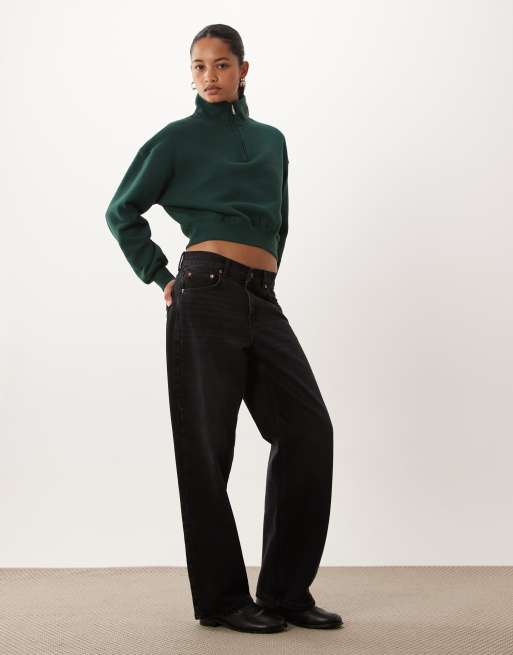 Cotton On sweatshirt met kwartrits in treetop green, 3 van 4