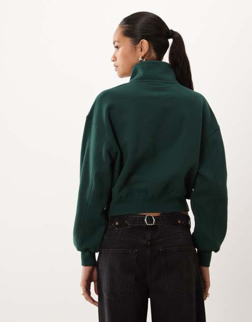 Cotton On sweatshirt met kwartrits in treetop green, 4 van 4