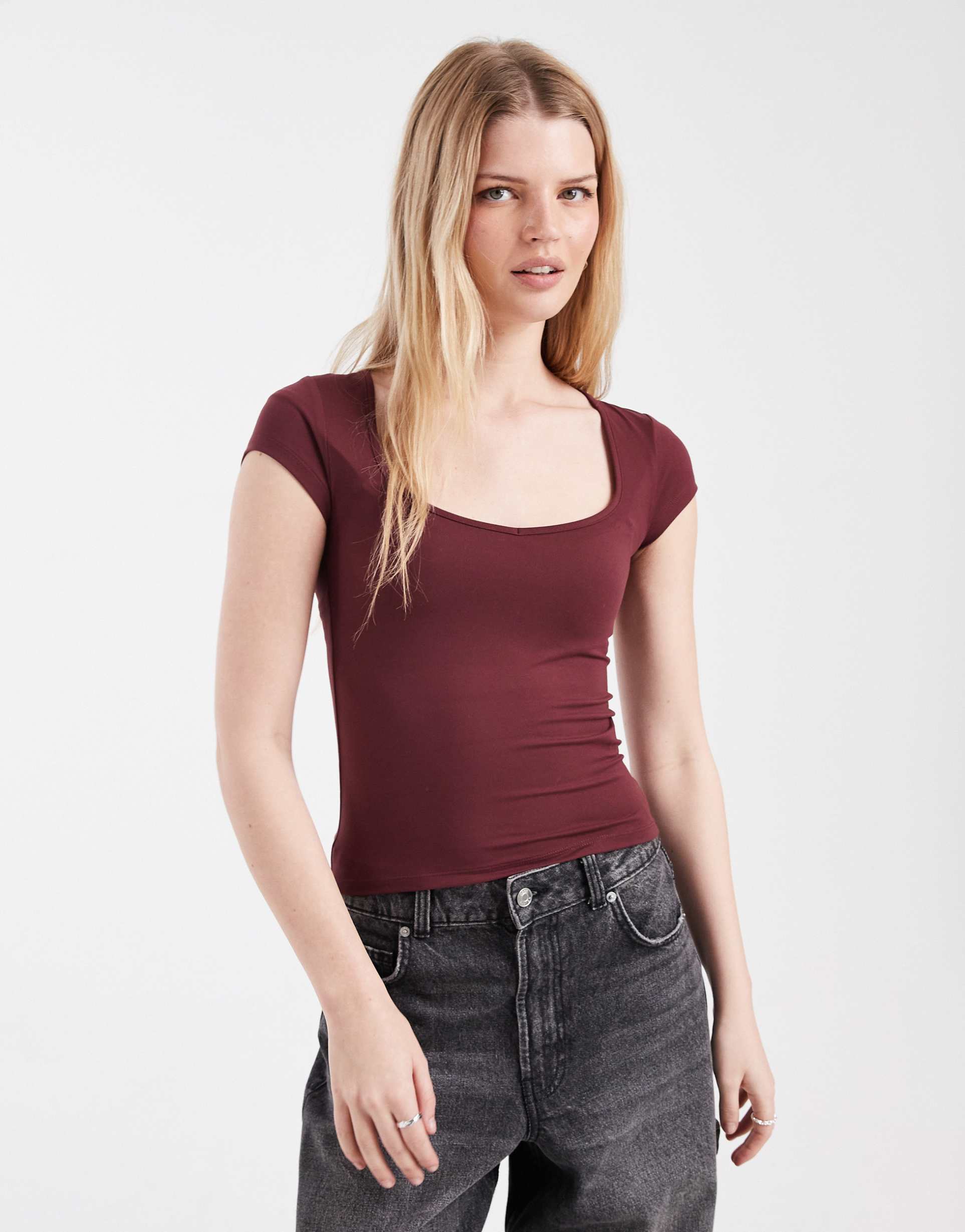 cotton on sweetheart neck tee in sour cherry