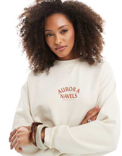 Cotton on orange fruit graphic crew neck sweater in coconut
