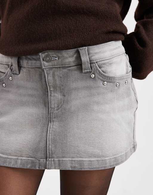 Cotton On – Szara, jeansowa spódnica mini z ćwiekami, 4 z 5