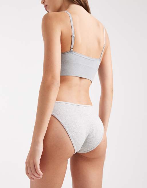 Cotton On – Szare melanżowe figi z prążkowanej bawełny, 4 z 4