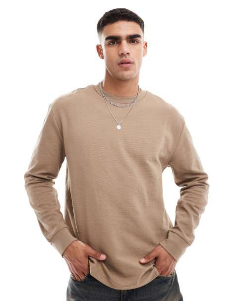 Cotton On loose fit rib long sleeve t-shirt in taupe