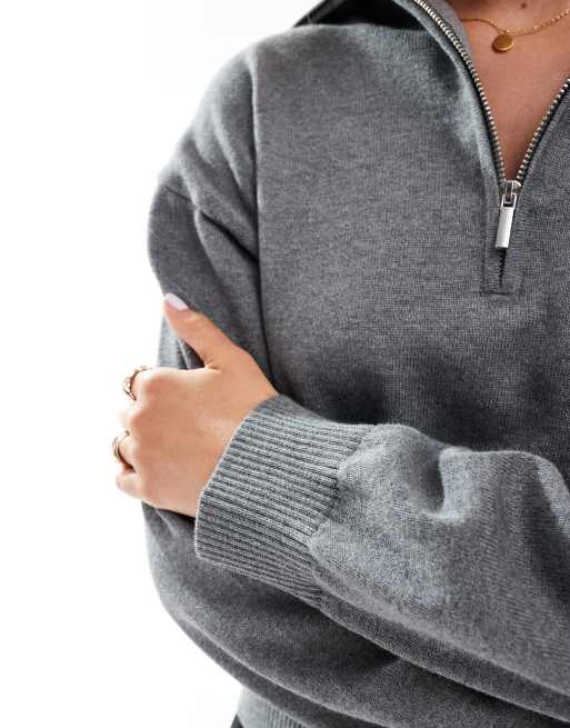 Cotton On – Szary melanżowy sweter z zamkiem pod szyją, 3 z 4