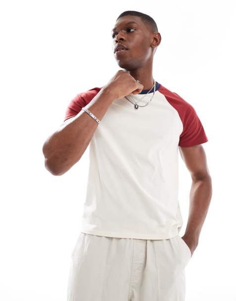 Cotton On - T-shirt à manches raglan - Blanc et rouge - view 1