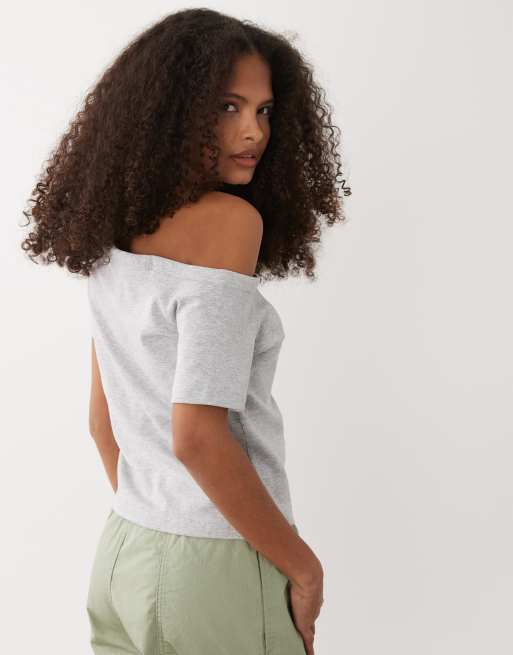 Cotton On - T-shirt a maniche corte asimmetrica grigia, 4 di 4