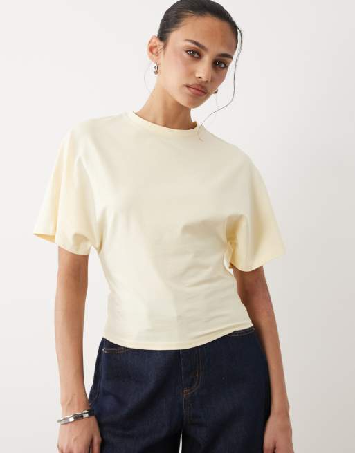 Cotton On - T-shirt a maniche corte con spalle scoperte color vaniglia