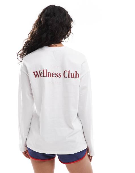 Cotton On - T-shirt a maniche lunghe bianca girocollo con grafica "Wellness Club" - view 1