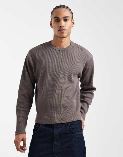 Cotton On - T-shirt a maniche lunghe oversize squadrata color cioccolato slavato