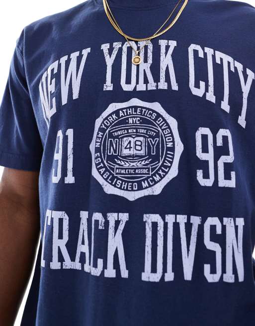 Cotton On - T-shirt ample style université à motif NY Track - Indigo, 3 de 4