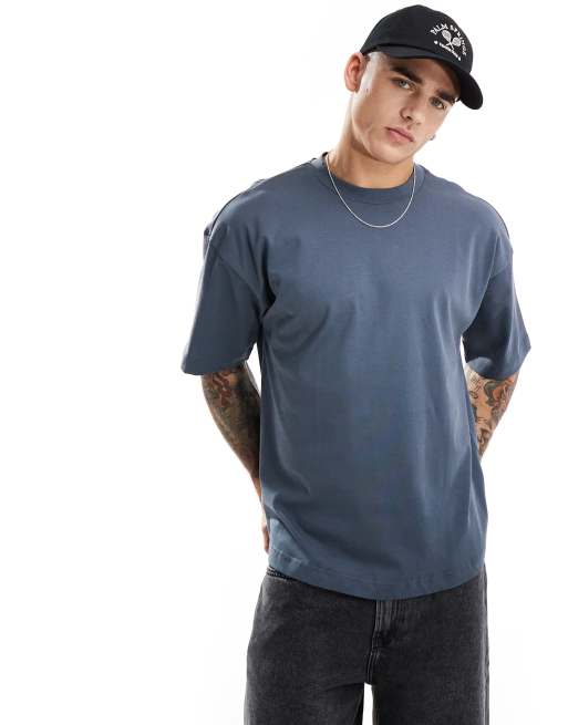 Cotton On - T-shirt blu denim squadrata con scollo rotondo