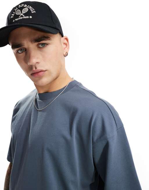 Cotton On - T-shirt blu denim squadrata con scollo rotondo